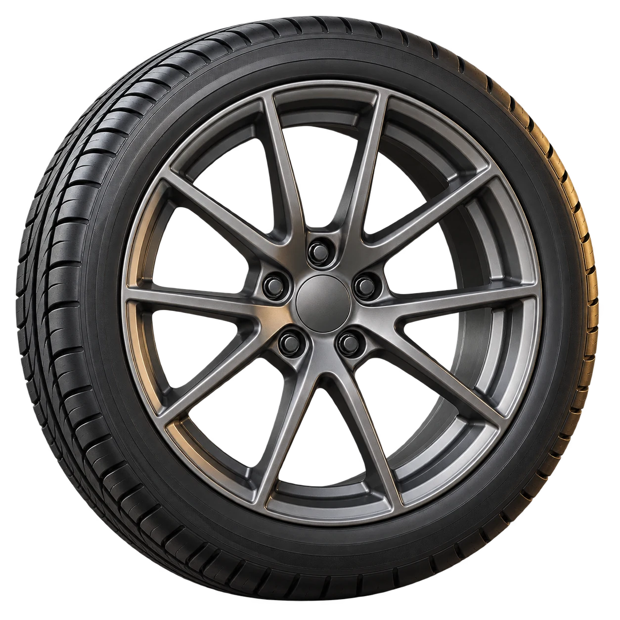 Detailed tire tread and alloy wheel